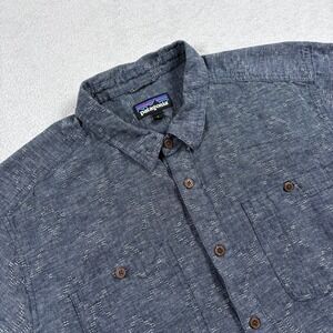 Patagonia Back Step Shirt Mens Large Gray Chambray Cotton Everyday Warm Wear